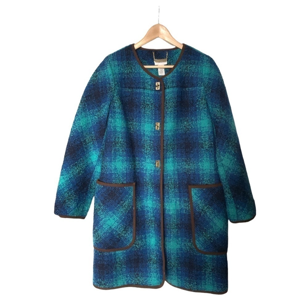 Soft Surroundings Wool Heritage Plaid Coat Academia Old Money Aesthetic Medium